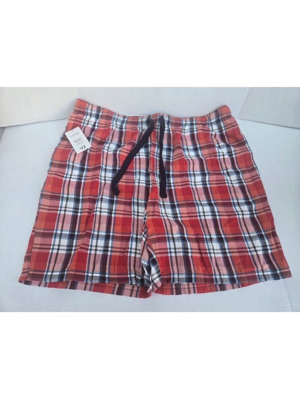 NEW George Large Red Plaid Cotton Men's Shorts with Drawstring Waist